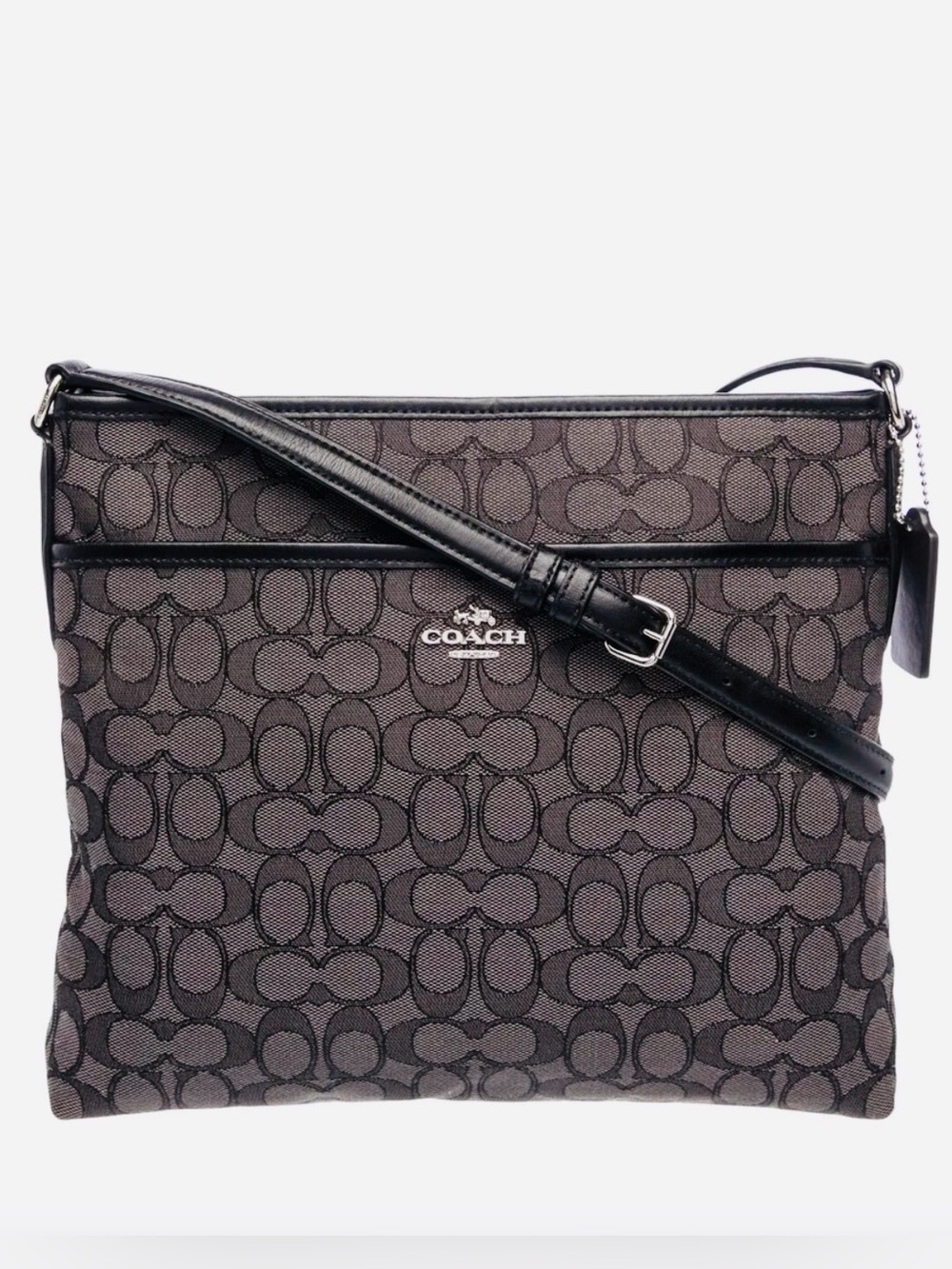 COACH F58285🩶🖤BLACK AND GRAY🖤🩶SIGNATURE JACQUARD FILE CROSSBODY BAG 🌟EUC🌟 - Picture 1 of 17